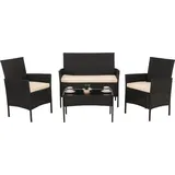 MCW Poly-Rattan Garten-Garnitur MCW-N98, Sitzgruppe Lounge-Set, Metall Glas Stoff/Textil (180g/m2) ~ anthrazit, Kissen creme