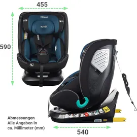 XOMAX G409 IOT Kindersitz drehbar 360°, ISOFIX I mitwachsend I 0-36 kg, 0-12 Jahre, Gruppe 0+/1/2/3, 5-Punkt-Gurt, 3-Punkt-Gurt I Bezug waschbar I ECE R129 I Black-Blue