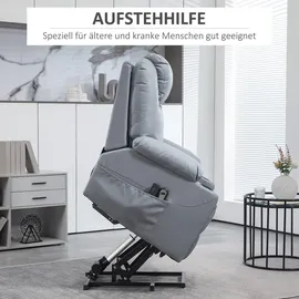 Homcom Fernsehsessel mit Aufstehhilfe Elektrisch, Relaxsessel mit Massagefunktion, Liegefunktion, Ruhesessel mit Becherhalter, Fernbedienung und Seitentasche, Grau Kunststoff, 99x106x88 cm, Wohnzimmer, Sessel, Polstersessel