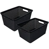 HRB Aufbewahrungsbox Lagerbox Box Korb in Rattan-Optik, 15 Liter, 39x28x18 cm Kiste Modern (Schwarz, 2 Stück)