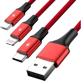 UNITEK USB-A auf USB-C/Micro USB/Lightning 1,2 m Rot/Schwarz