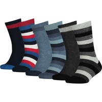 Tommy Hilfiger Kinder Socken, (6er Pack, - Basic Stripe ECOM, Streifen Blau/Schwarz/Rot 27/30