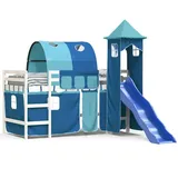 vidaXL Kinderhochbett mit Turm Blau 90x200 cm Massivholz Kiefer