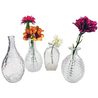 itsisa Glasvase Retro, Klarglas Vase, H: 14 bis 20 cm, 4er Set - schöne, kleine Vase zur Tischdekoration