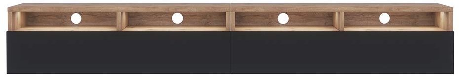 Selsey REDNAW - TV-Schrank/modernes TV-Board für Wohnzimmer, stehend/hängend, 200 cm breit (Wotan Eiche Matt/Schwarz Hochglanz mit LED)