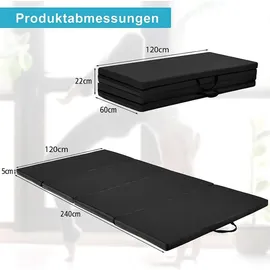 Costway 240 x 120 x 5 cm Weichbodenmatte, Gymnastikmatte Yogamatte mit 2 Tragegriffe, Turnmatte, Klappmatte, Fitnessm... - Schwarz