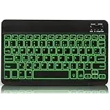 Kabellose Bluetooth Tastatur, Wireless Tastatur für iPad/Samsung/iPhone Tablet PC mit Hintergrundbeleuchtung, Wiederaufladbar Bluetooth Tragbare QWERTZ Tastatur für iOS, Windows, Android (7-Farben)