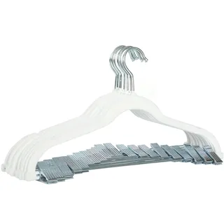 Svita 10er Set Kleiderbügel Hosenbügel mit Clips und Samt-Bezug Weiß