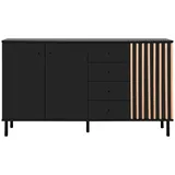 Livetastic Sideboard Schwarz, Eiche Artisan Metall, 2 Fächer, 4 Schubladen, 160x90x40 cm