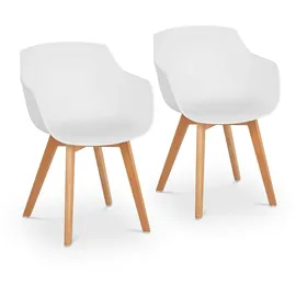 FROMM & STARCK Stuhl 2er Set Lehnstuhl weiß Kunststoff Holzbeine Buche bis 150 kg Designstuhl