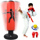 MEYDLL Boxsack Kinder, Aufblasbarer Boxsack,160cm Boxsack Stehend, Standboxsack mit Luftpumpe und Boxhandschuhen für Karate Kickboxen, Trainingsausrüstung, Geschenk für Jungen Mädchen