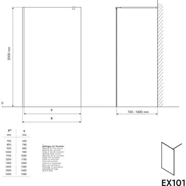 Bernstein Duschabtrennung Bernstein EX101 Walk-In Nano 8mm Echtglas Schwarz graues Glas 100cm
