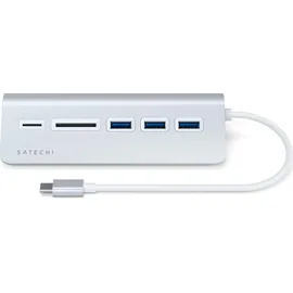 Satechi Type-C Aluminium USB Hub & Card Reader Silber