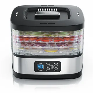 Arendo Dörrautomat mini mit Temperaturregler - Dehydrator - 5 Etagen - Timer 1 bis 72 h - 5 Einlegefächer - je Fach zwei Höhen - Food Fleisch Kräuter