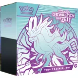 Pokémon Sammelkartenspiel Top-Trainer-Box Karmesin & Purpur – Gewalten der Zeit: Windewoge (1 holografische Vollbild-Promokarte mit Flatterhaar, 9 Boosterpacks & Premium-Zubehör)