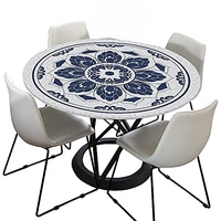 Morbuy Tischdecke Outdoor Rund 180 cm, Elastisch Rund Abwaschbar Tischdecken Wasserabweisend Lotuseffekt Garten Tischdecke Mandala Table Cloth, Ideal für 160cm-170cm