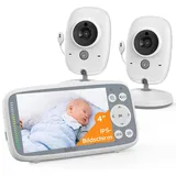 Avylet Babyphone mit 2 Kameras VOX Nachtsicht Babyfon Temperaturüberwachung Gegensprechfunktion Video Überwachung mit 4 Zoll Digital IPS Bildschirm Wireless Two-Way Audio - Weiß