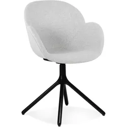 Esszimmerstuhl Grau Gepolstert mit Armlehnen | Ergonomischer Sitzkomfort | Wohnzimmer Büro | Hellgrauer Stoff Schwarzes Metall | Kadima Design