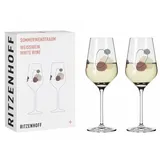 Ritzenhoff & Breker RITZENHOFF 3611002 Weißweinglas 300 ml – Serie Sommerwendtraum Set Nr. 2 – 2 Stück mit Aquarellkreisen – Made in Germany, Beige, Rot, Grau