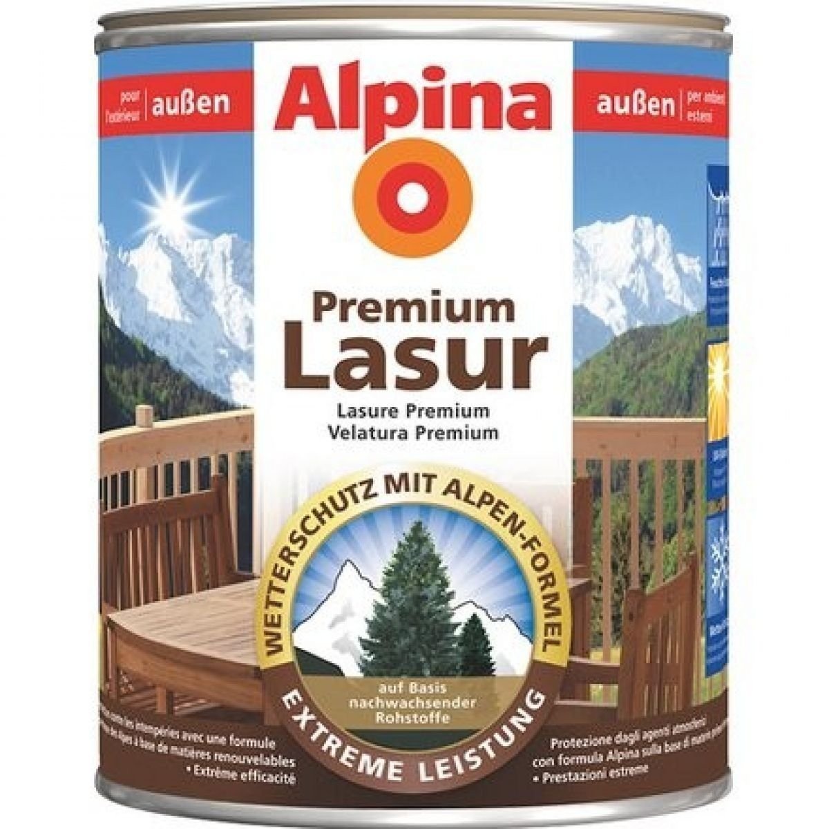 ALPINA Premium Lasur, 2,5 L. Holz Dickschichtlasur außen, Weiß