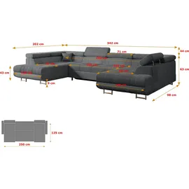 altdecor Ecksofa Cord 6-Sitzer Dunkelgrau