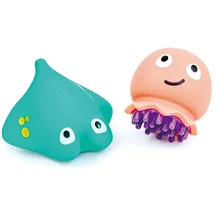 HaPe Badespielzeug Meeresbewohner - Badefiguren Meeresbewohner, Oktopus und Rochen mit Massagefunktion, Wasserspielzeug und Babybürste, BPA-frei & leicht zu reinigen, für Kinder ab 12 Monaten