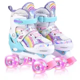 YUDOXN Rollschuhe Mädchen Verstellbar.komfortabl LED Rollerskates für Jugendliche und Anfänger.3 Größen, verstellbar von 31 bis 42, Rollerskates.Verstellbar Rollschuhe für Kinder (S, Rainbow-C)