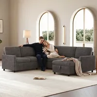 Merax 5 Sitzer U Form Schlafsofa Mit Schlaffunktion, Ausziehbares Ecksofa Mit Stauraum, Wohnlandschaft Mit Chaiselongue, Cord Soffa, Couch, Grau - Grau