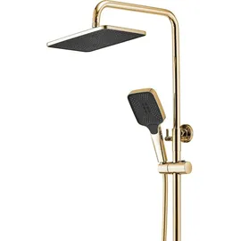 REA Duschgarnitur mit Thermostat ROB Gold Duschset Duscharmatur mit Duschkopf und Kopfbrause aus Messing für Badezimmer (Gold)