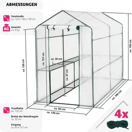 Tectake tectake® Foliengewächshaus, 3,6 m3, mit Plane - weiß Weiß,