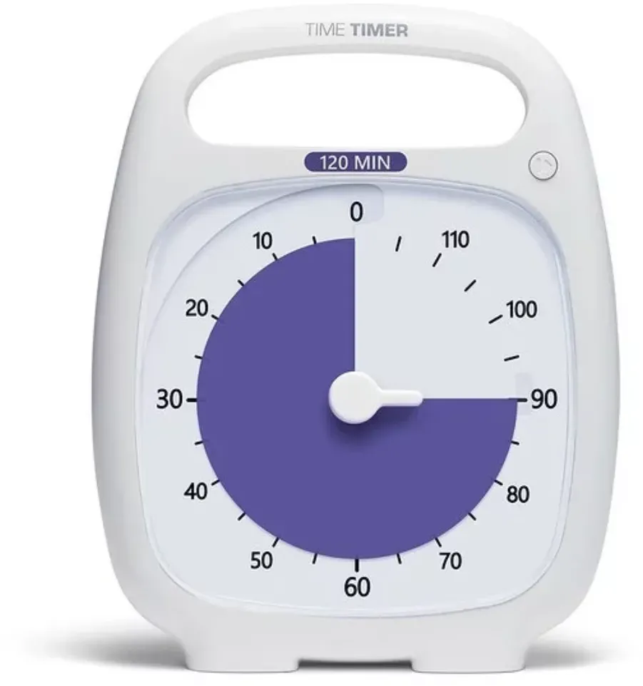 Time Timer PLUS 120 Min Visueller Timer für Kinder Weiß/Rot, 14 x 18 cm Kunststoff - Lautlos, Griff, Große Anzeige