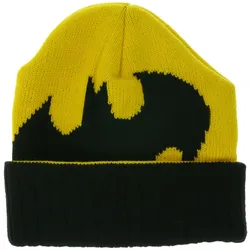 Batman Unisex Beanie Strick-Mütze mit Batman-Logo Fan-Beanie KC07AQBTM Schwarz/Gelb - One-Size