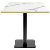 Restootab Tisch Milan T 70x70cm - Modell weißer Marmor mit messingfarbenen Kanten