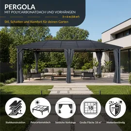 4iq group Hardtop Pavillon 3 x 6 m inkl. Vorhänge Braun