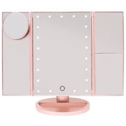 UNIQ Hollywood Trifold Kosmetikspiegel mit LED-Licht   Rose Gold 