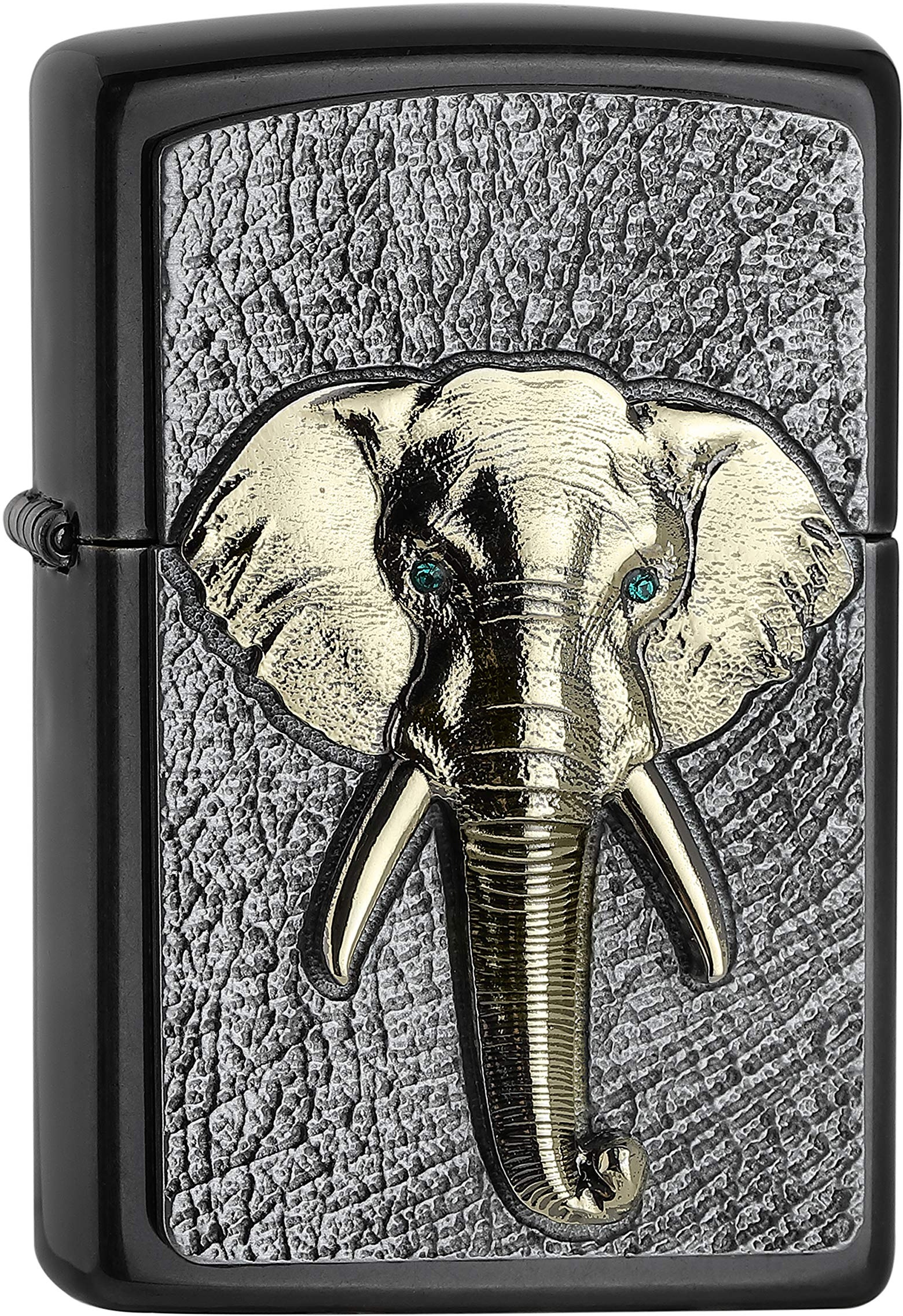 ZIPPO 2006551 – Sturmfeuerzeug, Elefant, Emblem Attached/Adorned with Swarovski® Crystal, Gray Dusk, nachfüllbar, in hochwertiger Geschenkbox, Original Pocketsize