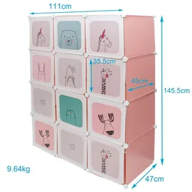 Intirilife Steckregal mit 12 Türen (47 x 47 x 145.50 cm, Kinder - Jugendzimmer, Kindermöbel, Kinderkleiderschränke
