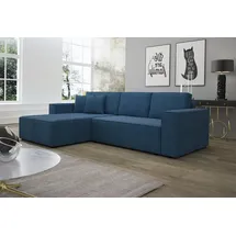 Fun Möbel Ecksofa Schlafsofa Sofa CONOR PREMIUM Stoff Poso Marineblau Ottomane Links - Blau