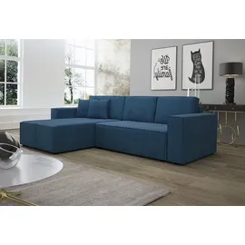 Fun Möbel Ecksofa Schlafsofa Sofa CONOR PREMIUM Stoff Poso Marineblau Ottomane Links - Blau