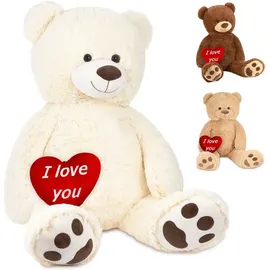 Brubaker XXL Teddybär 100 cm Weiß mit einem I Love You Herz Stofftier Plüschtier Kuscheltier