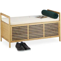 Relaxdays Sitzbank mit Stauraum, Aufbewahrungsbox m. Sitzkissen f. Flur, Bambus Truhe L HxBxT: 50 x 93 x 48 cm, natur