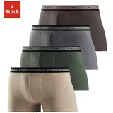 Authentic Underwear Boxer AUTHENTIC UNDERWEAR "Boxershorts für Herren", Herren, Gr. 6L, 4 Stk., bunt (beige, olivgrün, grau, braun), Jersey, Obermaterial: 95% Baumwolle, 5% Elasthan, unifarben, Unterhosen, schwarzer Webbund mit Logoschriftzug