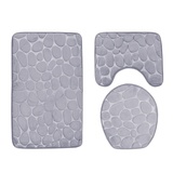 Lifup Badematte 3er Set, Weiche rutschfeste Wasserabsorbierend Badezimmermatte Duschvorleger, 1 Badezimmer Teppiche, 1 Toilettenmatte, 1 Toilettensitzbezug Grau