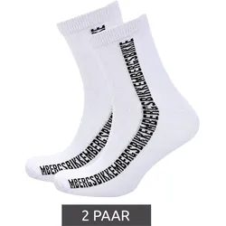 2 Paar BIKKEMBERGS Herren lange Socken mit Markenschriftzug Baumwoll-Strümpfe BK064 Weiß - 39-42