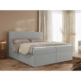 MKS Meble Boxspringbett, Polsterbett JAGUAR mit Multipocket-Matratze, struktur dekostoff, zwei Bettkästen und Topper - 180 x 200 cm - H4 - Hellgra... - Grau