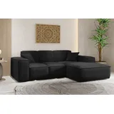 kaiser möbel Ecksofa, Eckcouch L form, Wohnzimmer Couch SIENA stoff Poso Schwarz Ottomane Rechts - Schwarz