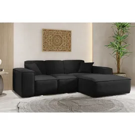 kaiser möbel Ecksofa, Eckcouch L form, Wohnzimmer Couch SIENA stoff Poso Schwarz Ottomane Rechts - Schwarz