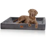 Knuffelwuff orthopädisches Hundebett aus Cord mit Handwebcharakter Santiago M-L 85 x 65cm Grau - Abnehmbarer Bezug - waschbar - für große, mittelgroße und kleine Hunde