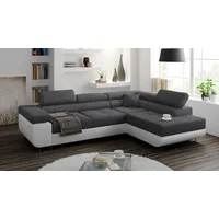 Ecksofa mit schlaffunktion und bettkasten, Sofa L-form, Couch L-form Webstoff Dunkelgrau + weiß Ottomane rechts - Schwarz