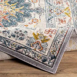 livabliss Teppich Teppich CASABLANCA rund, rund, Höhe: 13 mm, Vintage Orientteppich, Kurzflor Boho Wohnzimmerteppich, Läufer grau